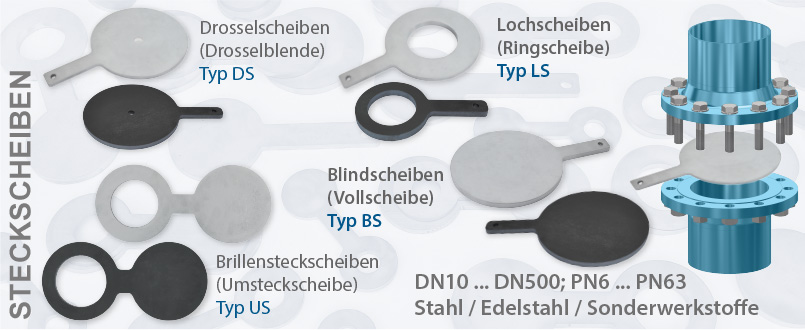 Hersteller Blindscheiben, Steckscheiben, Brillensteckscheiben, Drosselscheiben für Rohrleitungen - DIN / ANSI Flansche (DIN2626)